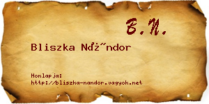 Bliszka Nándor névjegykártya
